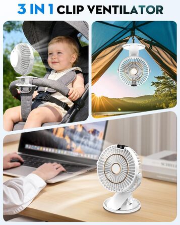 Портативний USB вентилятор COZII Mini з LED-дисплеєм, 5 швидкостей, 720° поворот. Для дому, офісу, дитячого візочка. Білий