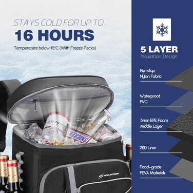 Терморюкзак Maelstrom ізольований, водонепроникний рюкзак-холодильник для продуктів та напоїв, 39 л, чорний