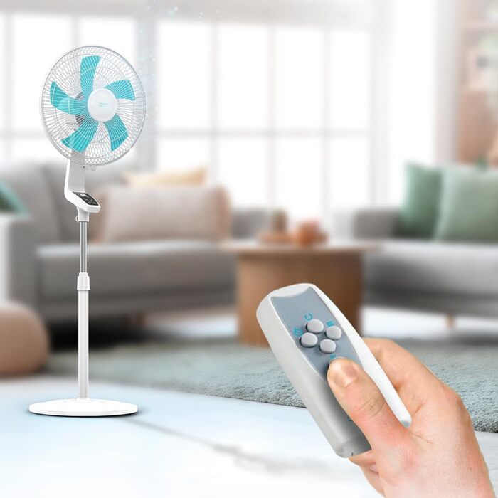 Вентилятор підлоговий Cecotec EnergySilence 610 Max Flow 70 Вт, 40 см, 4 швидкості, таймер 2 год, 90° обертання, регульований кут нахилу, пульт, білий/синій