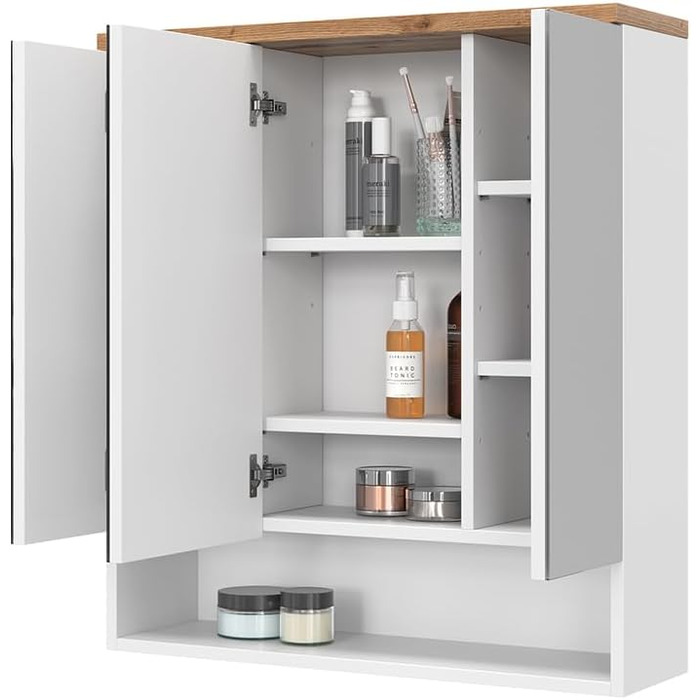 Дзеркальна шафа для ванної Vicco Eden, білий глянець/дуб Артизан, 70x77,5 см, 3 двері