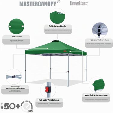 Павільйон садовий MasterCanopy 3x3 м, швидкозбірний, водостійкий, UPF50+, з сумкою та мішками, темно-зелений