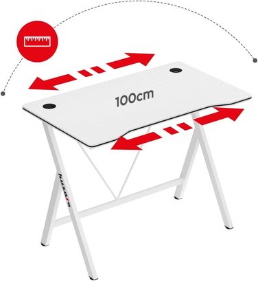 Ігровий стіл Huzaro Hero 1.4, 100x50 см, білий, сталева конструкція, карбонова стільниця, з отворами для кабелів, для комп'ютера, офісу, геймінгу