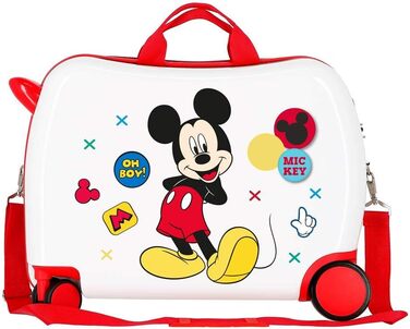 Дитяча валіза Disney Mickey Enjoy the Day, біла, 50x38x20 см, ABS, 34 л, 2,1 кг, 4 колеса, з кодовим замком, ручна поклажа