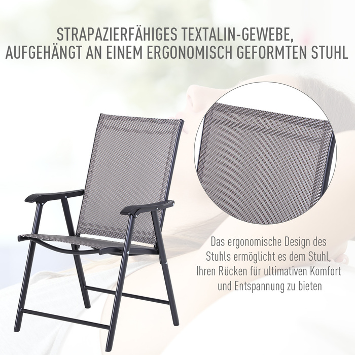 Outsunny Camping Chairs Набір з 2 розкладних крісел Підлокітник Крісло для риболовлі металеве сіре 58x64x94см