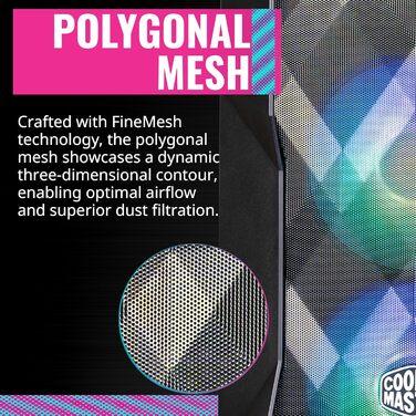 Корпус для ПК Cooler Master TD300 Mesh Mini-Tower для Micro-ATX та Mini-ITX, ігровий корпус з високим повітряним потоком, 2 ARGB вентилятори 120 мм, бічна панель із загартованого скла, знімна кришка, ARGB/PWM-хаб