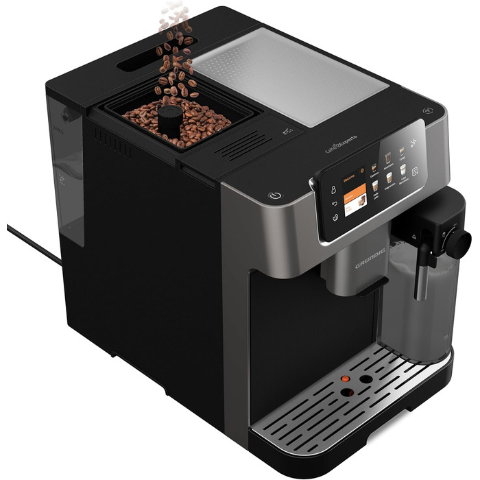 Кавомашина автоматична Grundig KVA 8230, 19 бар, сталева кавомолка, капучинатор, підігрів чашок, чорний/сріблястий
