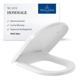 Сидіння для унітазу Villeroy & Boch Hommage з мікроліфтом, Duroplast, D-подібне, білий глянцевий (Alpin)