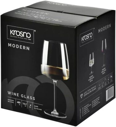 Бокали для білого вина Krosno, 480 мл, 4 шт, сучасна колекція, прозорі, скляні, для дому, ресторану та кухні, підходять для миття в посудомийній машині