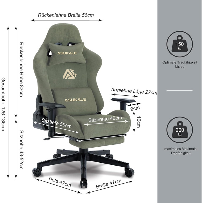 Ігрове крісло Ergonomic Gaming Stuhl — ергономічний офісний стілець з масажною підтримкою попереку, підставкою для ніг та дихаючої тканини, зелене