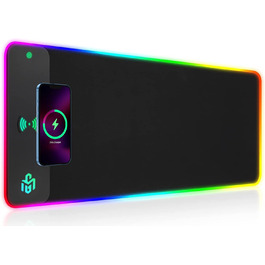 Ігрова мишка pad RGB з LED підсвічуванням та бездротовою зарядкою Qi 15W, чорний. Підходить для геймінгу, офісу та дому. Вологостійкий, з антиковзаючою поверхнею.