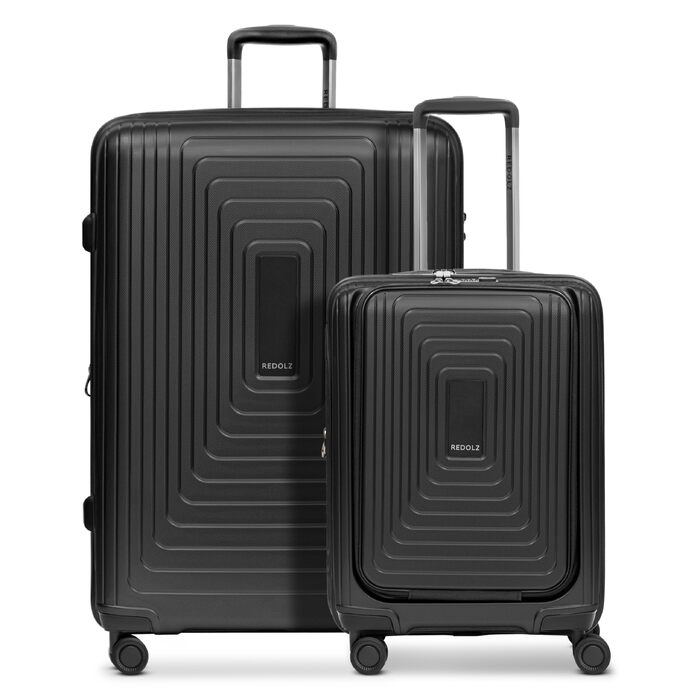 Набір валіз REDOLZ Essentials 14 Black Metallic - 2 шт (S + L) з відділенням для ноутбука | Розширювані валізи для жінок та чоловіків