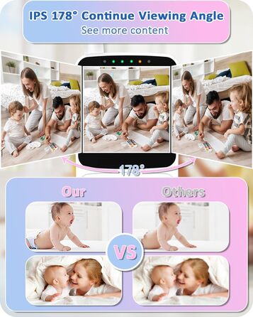 Радіоняня HelloBaby з камерою, 29 год автономії, поворотна камера 318°/120°, нічний режим, 2-сторонній зв'язок HB6240