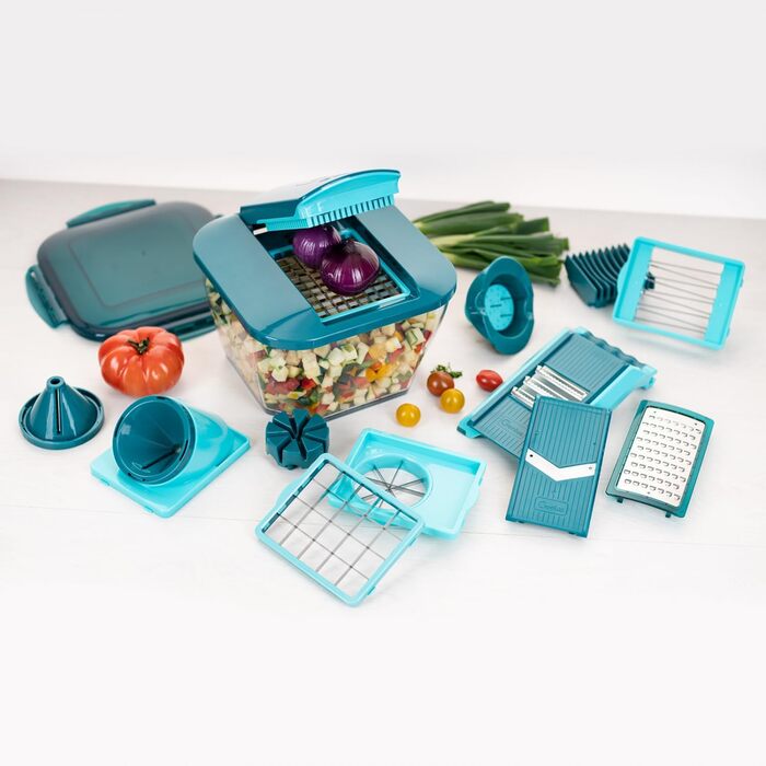 Овочерізка Nicer Dicer Chef Professional 23-в-1, ручна, з великим контейнером 5.2 л, насадками для спіралі, томатів, джульєн, салатів, кришкою для зберігання та рецептурником