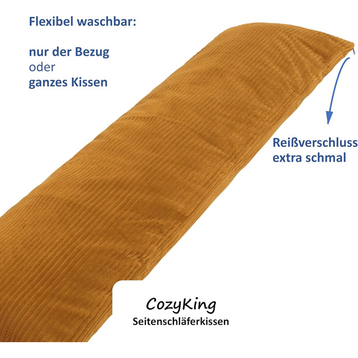 Подушка для сну на боці 200x40 см, кремова, з чохлом, Öko-Tex, 40°C, вагітним та для годування