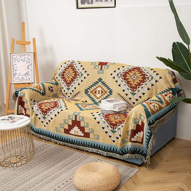 Плед Boho HOORDRY 130×180 см – в'язаний, з китицями, універсальний покривало для дивана, ліжка, крісла, м'яка ковдра-декор