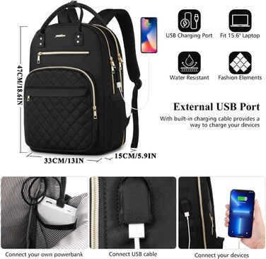 Жіночий рюкзак YAMTION 17.3'' чорний з USB, для ноутбука, для школи, університету, офісу, міста, для підлітків та дівчат