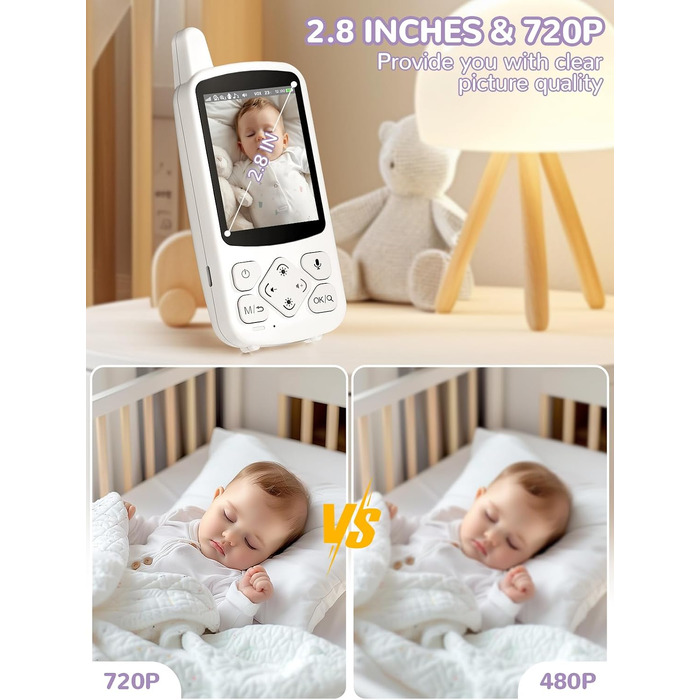 Відеоняня Baby Phone з 3.2-дюймовим LCD-дисплеєм, HD цифрова камера з нічним баченням, двосторонній аудіозв'язок, 2.4 GHz