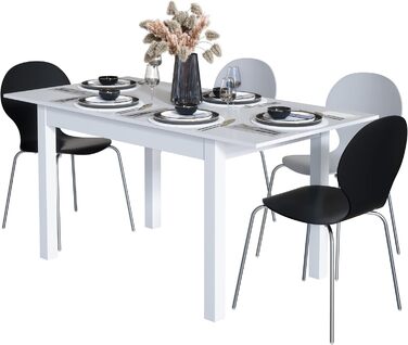 Обідній стіл Newfurn розсувний білий 120-160x70 см для кухні та їдальні, з додатковою стільницею 40 см