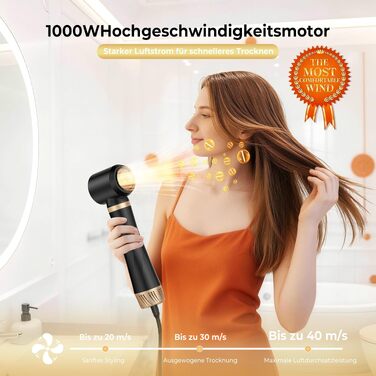 Мультистайлер для волосся 5-в-1 Faltbarer Airstyler з ефектом Коанда, високошвидкісний стайлер-фен з іонізацією та набором насадок (брашинг, локони), складаний, сріблясто-чорний