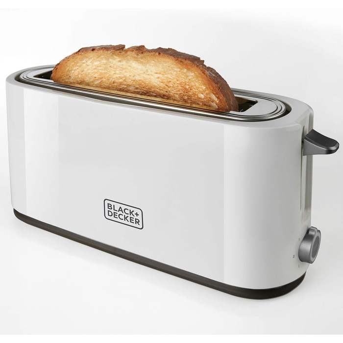 Тостер Black+Decker BXTO1001E, 1000 Вт, білий, з великим екстрадовгим слотом, 7 режимів підсмажування, функція High-Lift, зупинка, змотування кабелю
