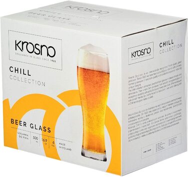 Набір склянок для пива Krosno Hoch 500 мл, 6 шт, пивні келихи із серії Chill, скло, для дому та вечірок, можна мити в посудомийній машині