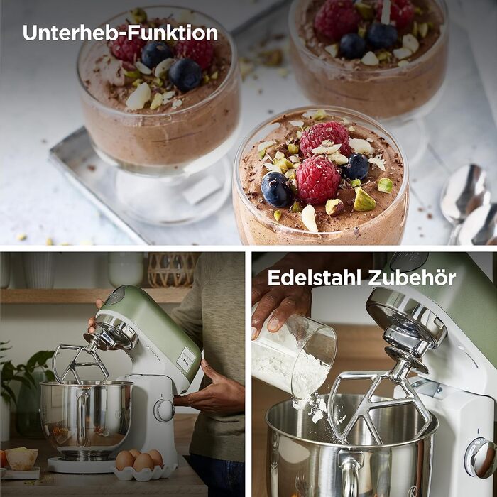 Кухонна машина Kenwood kMix Editions KMX760BC, 1000 Вт, чаша з нержавіючої сталі 5 л, набір для кондитерських виробів та захист від бризок, Зелений металік