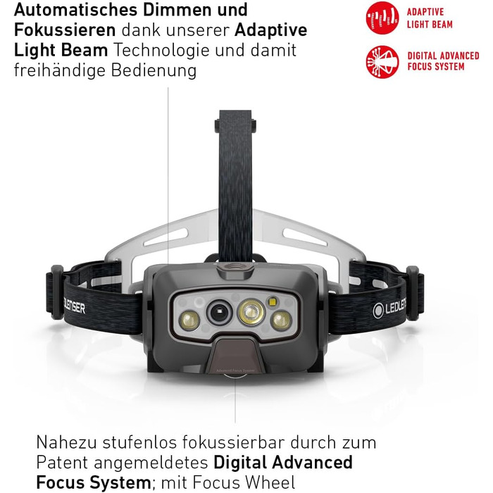 Ліхтар налобний Ledlenser HF8R Signature, 2000 люмен, водонепроникний, RGB, акумуляторний, чорний, для туризму та активного відпочинку