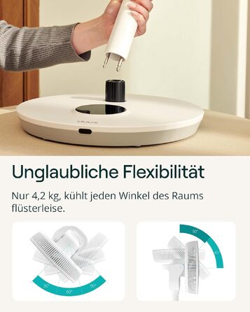 Duux Whisper Flex 2 Smart Вентилятор: тихий (13 дБ), нічний режим, таймер, регульована висота (54-92 см), енергоефективний, з Wi-Fi та пультом (білий, з акумулятором)