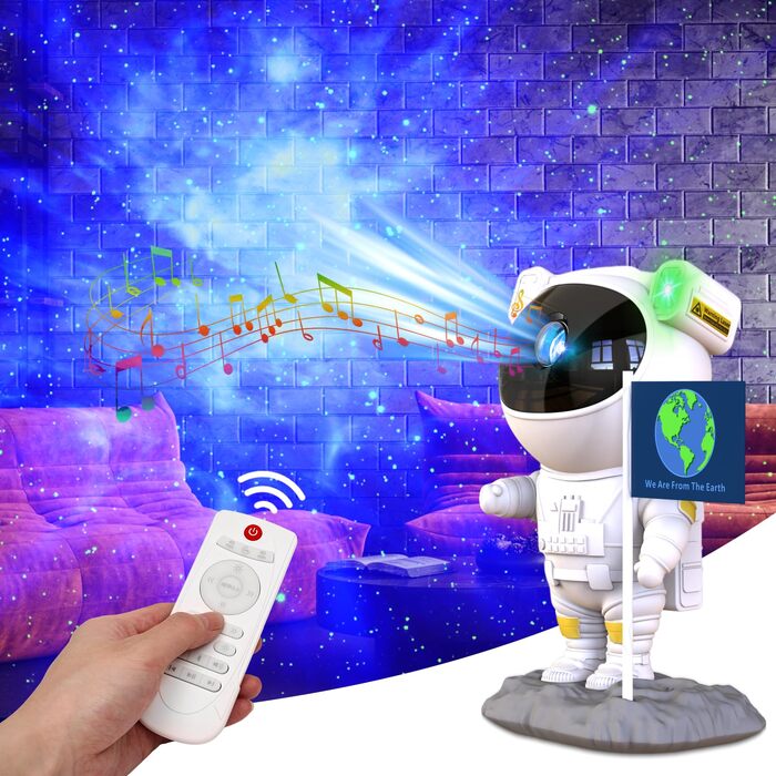 LED Проектор зоряного неба «Астронавт» — Планетарій Galaxy, нічник з таймером та пультом керування для дитячої кімнати та вечірок, білий
