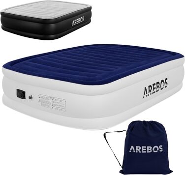 Надувний матрац Arebos 203×152,5×51 см для двох з електричною помпою, синьо-білий, для дому та кемпінгу, з сумкою