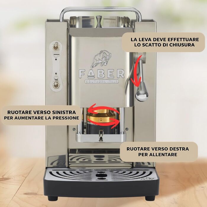 Кавомашина Faber Deluxe 3.0 для ESE 44мм, нержавіюча сталь, 1л, з електроклапаном та регульованим пресом