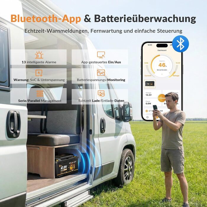 LiFePO4 акумулятор 12V 100Ah H190 ECE R10 з Bluetooth 5.4 для кемперів та автобудинків, літієва батарея (набір 2 шт)