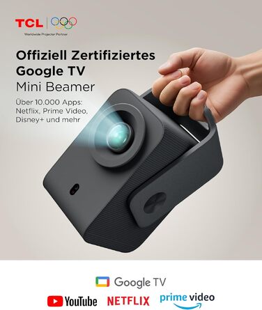 TCL C1 Smart Mini Beamer 4K: Проектор з Google TV, Netflix, Wi-Fi, Bluetooth, Автофокус, Keystone, Dolby Audio 8W