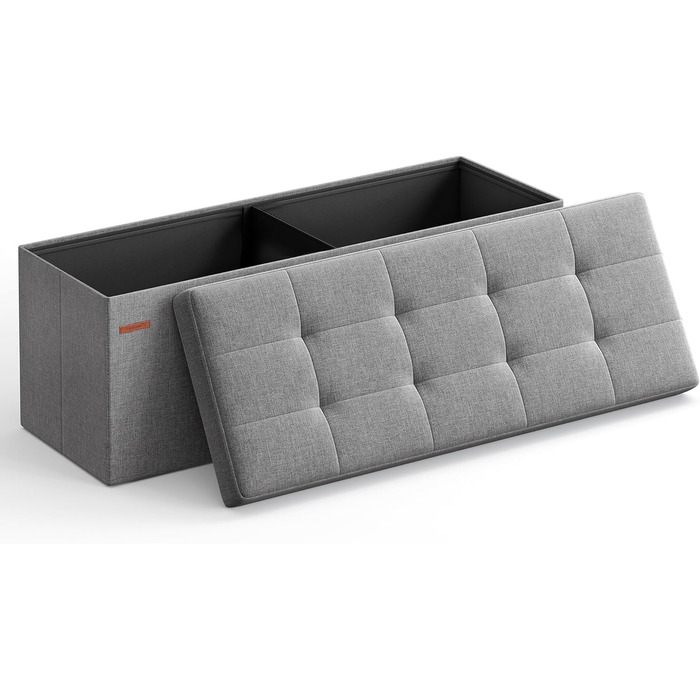Складаний пуф SONGMICS з відсіком для зберігання, 110×38×38 см, до 300 кг, для вітальні, спальні, коридору, сірий