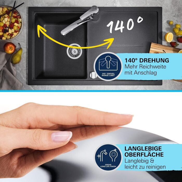 Змішувач кухонний GROHE Start з плоским виливом, поворотний на 140°, з обмежувачем витрати води, хром (30530002)