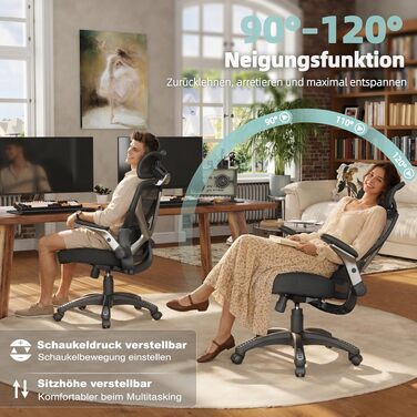 Ергономічне офісне крісло ELABEST X100 з високою спинкою, сіткою та підставкою для ніг (чорно-сріблясте, пінополіуретан)