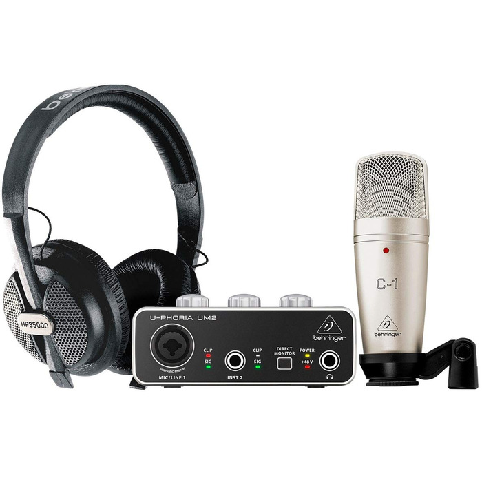Аудіоінтерфейс Behringer U-PHORIA Studio 2x2, 24-біт/192 кГц, з мікрофонними преампами Midas - Студійний набір