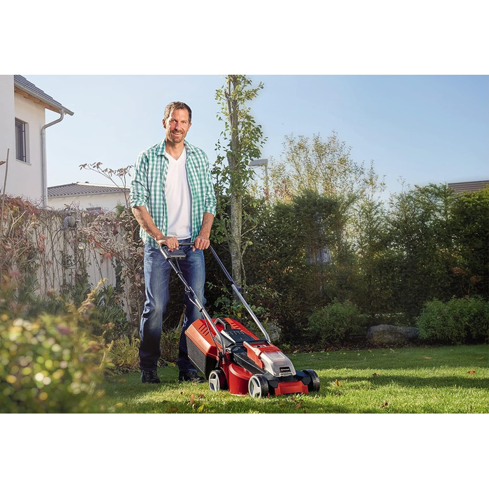 Акумуляторний газонокосарка Einhell City GE-cm 18/30 Li Kit Power X-Change (18 В, ширина косіння 30 см, до 150 м², Brushless, кошик 25 л, висота косіння 30-70 мм, з акумулятором 3.0 Ah + зарядним пристроєм)