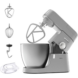 Кухонний комбайн Kenwood Chef XL KVL4100S з великою чашею 6.7 л з нержавіючої сталі, 1200 Вт, набір для випічки, срібний