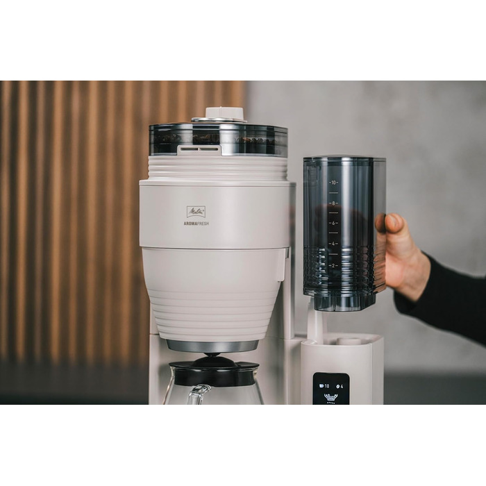Кавоварка з млинком Melitta AromaFresh Pro X, фільтраційна, скляний глечик, знімний резервуар, на 10 чашок, сіра