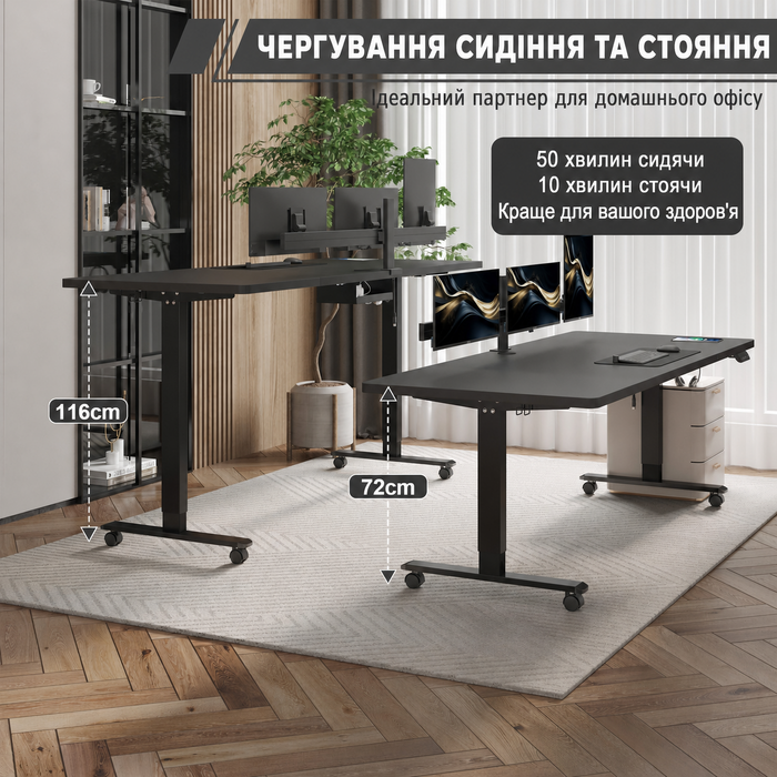 Електричний регульований стіл JUMMICO 160x80 см з USB, кабель-органайзером, ергономічний комп'ютерний стіл для офісу, чорний