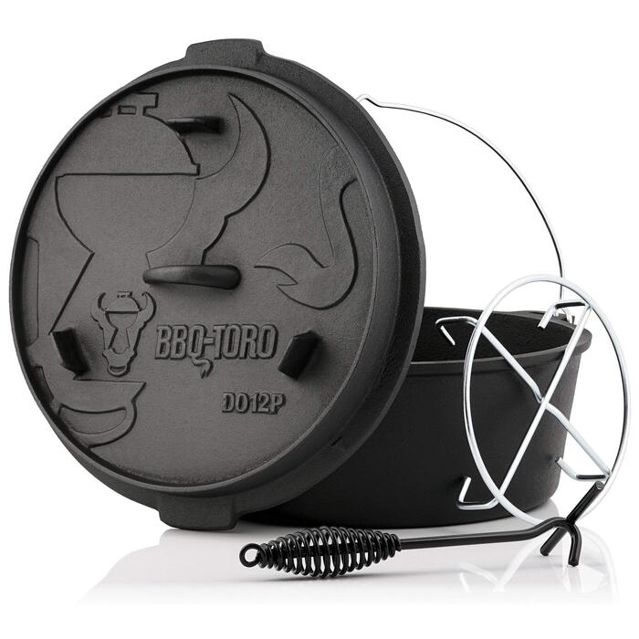 Чавунний казан BBQ-Toro Dutch Oven Premium Serie з кришкою та знімачем, попередньо загартований, 13,6 л (DO12P)