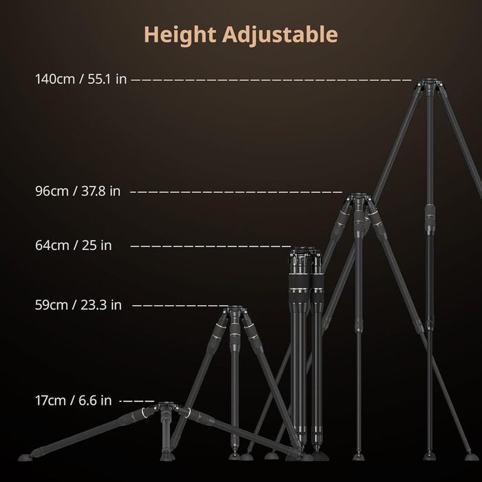 SMALLRIG FT-S303 штатив із вуглецевого волокна, 140 см, професійний відеоштатив із швидким регулюванням висоти, 65 мм чаша, вантажопідйомність 15 кг для DSLR, камер, відеокамер