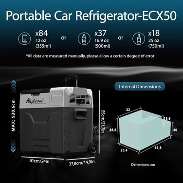 Автомобільний холодильник Alpicool CX50 50л компресорний, портативний, з USB, колесами та телескопічною ручкою для авто, кемпінгу, вантажівок, човнів