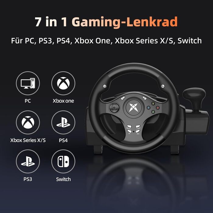 Ігровий кермо NBCP R270 з педалями, 270°, вібрація, для PC/PS3/PS4/Xbox One/Series X/S/Nintendo Switch – для гоночних ігор