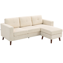 Кутовий диван Ecksofa (192 см), 3-місний, з реверсивним шезлонгом, велюр-кордуロイ, для маленьких кімнат, кремово-білий