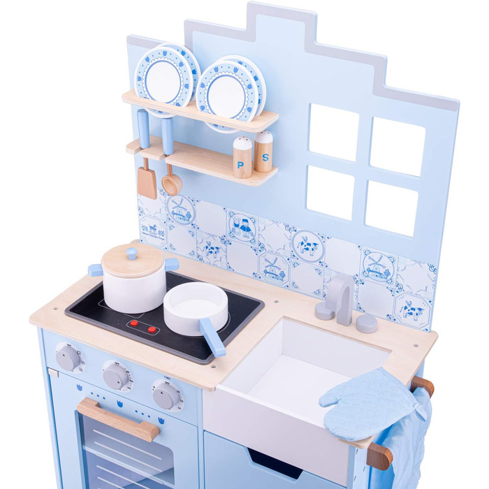 Дитяча дерев'яна кухня New Classic Toys Bon Appétit у стилі Делфтського фарфору, синя, рольова гра