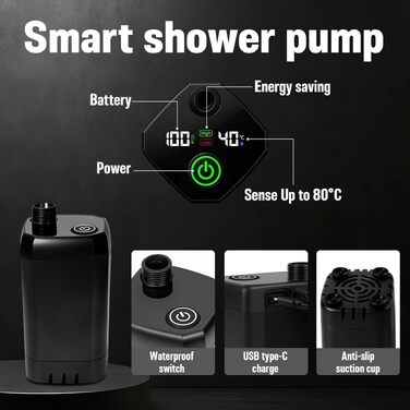 Портативний кемпінговий душ Goody King з помпою та акумулятором 6000mAh, складане відро 20Л, 3 режими струменя, LED-дисплей, IPX7 – для кемпінгу, автодому, саду та миття собак
