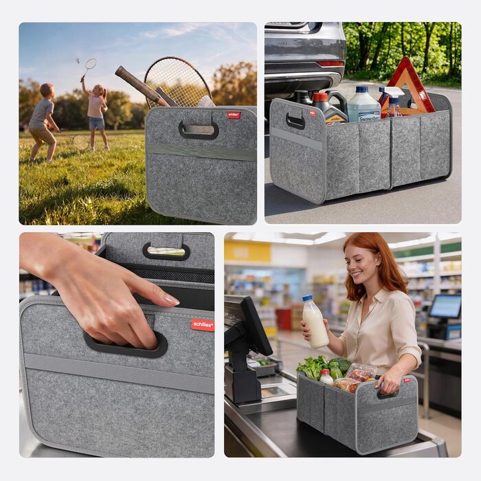Органайзер у багажник Achilles Auto-Faltbox XL — велика складана сумка-коробка з фетру для авто, сіра