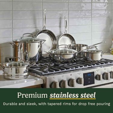 Набір посуду Cuisinart Ceramica XT 11 предметів: каструлі, сковороди, сотейник, пароварка. Керамічне антипригарне покриття з титаном, без PTFE, PFOA та PFAS. Нержавіюча сталь.